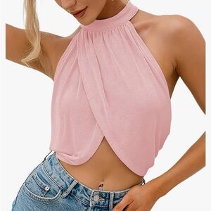 Women's Halter Wrap Sleeveless Draped Backless Sexy Cami Crop Top..New